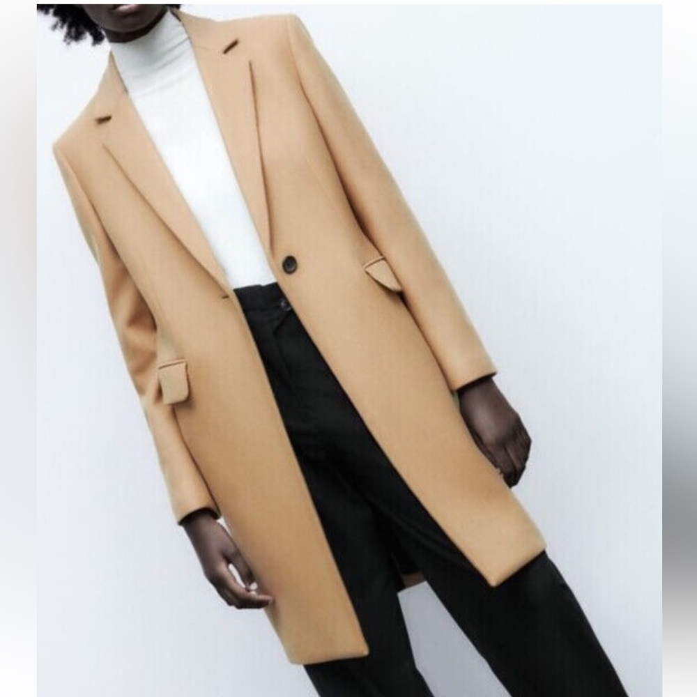 ZARA Women’s MASCULINE COAT LIGHT TAN CAMEL. MEDIUM